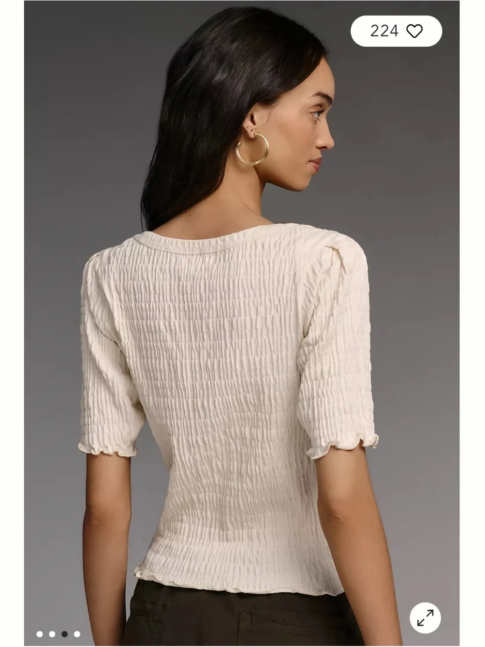 NWT Nation Los Angeles April Ruched Half-Sleeve Top in Cream Porcelain, Small